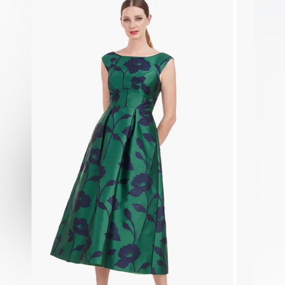 NWOT Kay Unger Jenni Floral Jacquard A-Line Dress